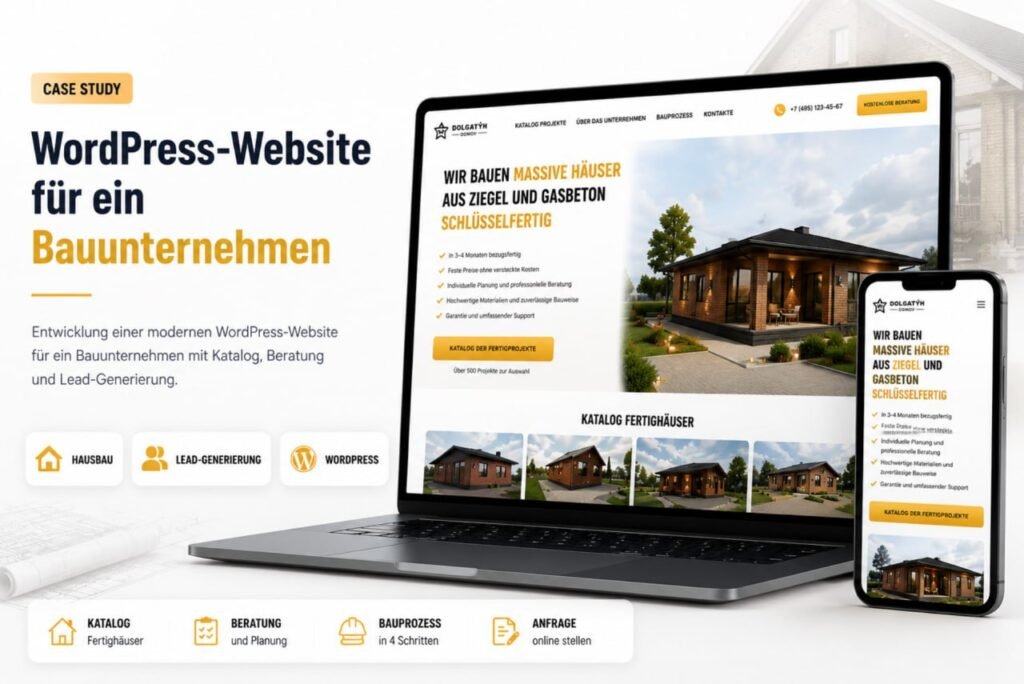 Projektansicht 2: WordPress-Website für Bauunternehmen mit Hausprojekt-Katalog