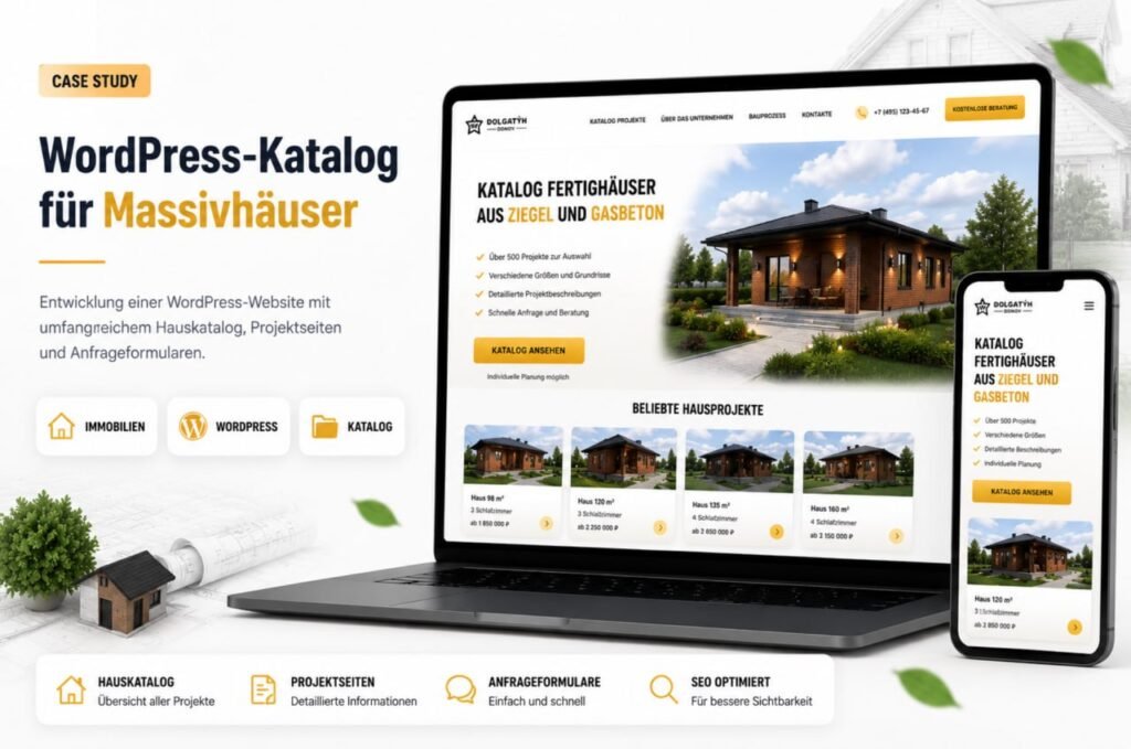 Projektansicht 3: WordPress-Website für Bauunternehmen mit Hausprojekt-Katalog