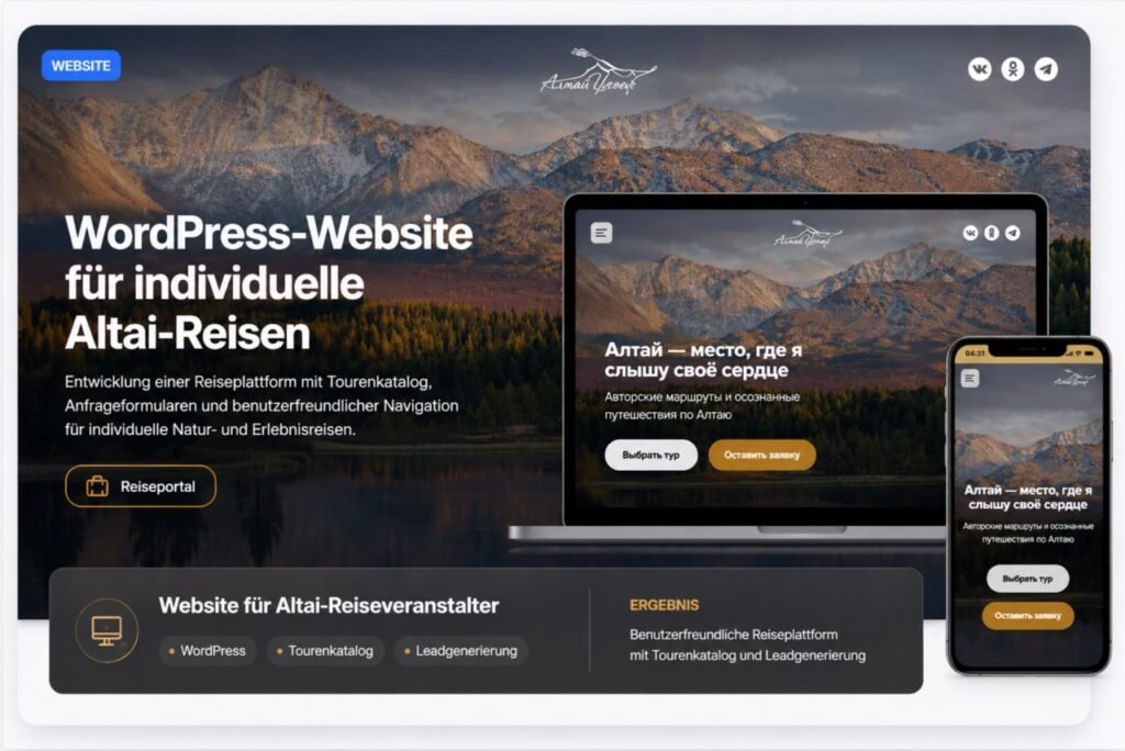Projektansicht 2: WordPress-Website für touristischen Reiseveranstalter in der Region Altai
