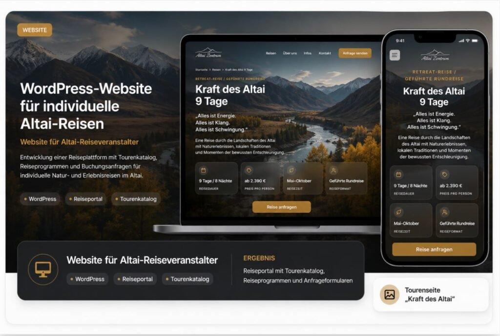 Projektansicht 3: WordPress-Website für touristischen Reiseveranstalter in der Region Altai
