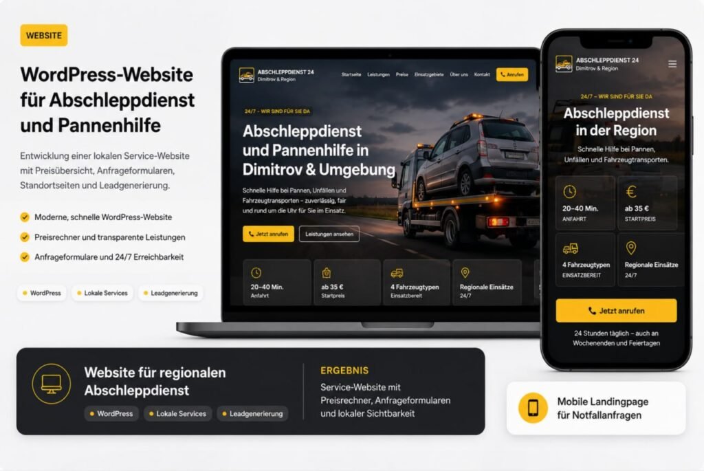 WordPress-Website für lokalen Abschleppdienst mit klarer Struktur