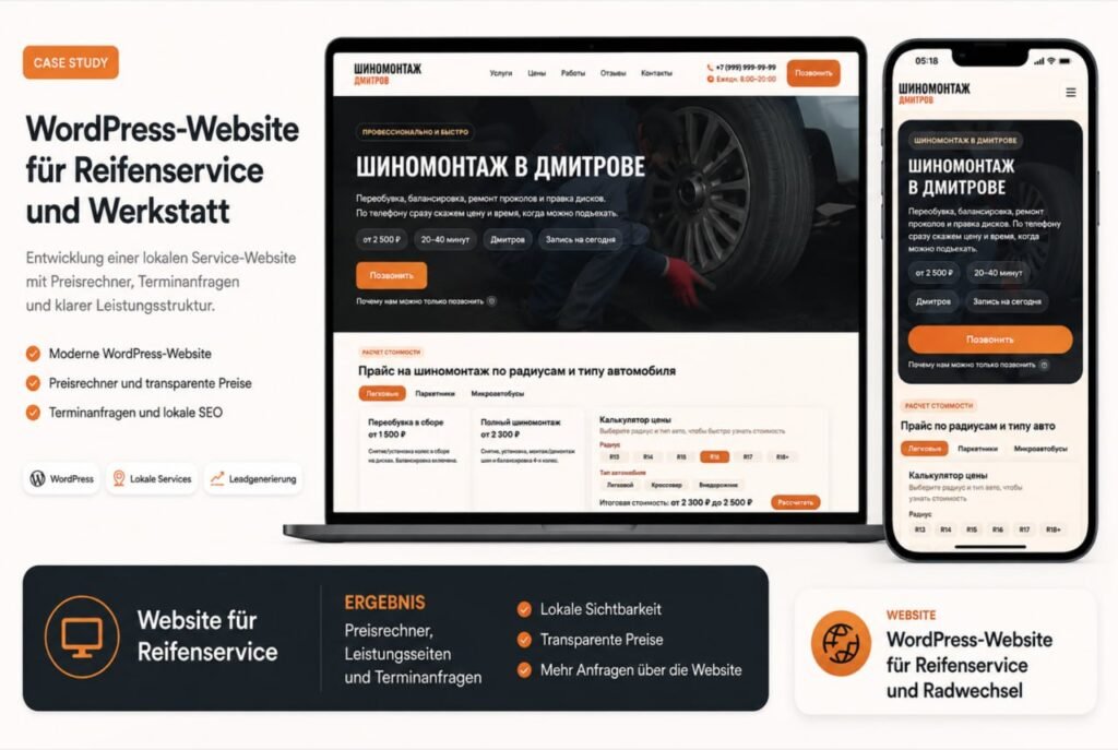 WordPress-Website für lokalen Reifenservice mit Preisrechner