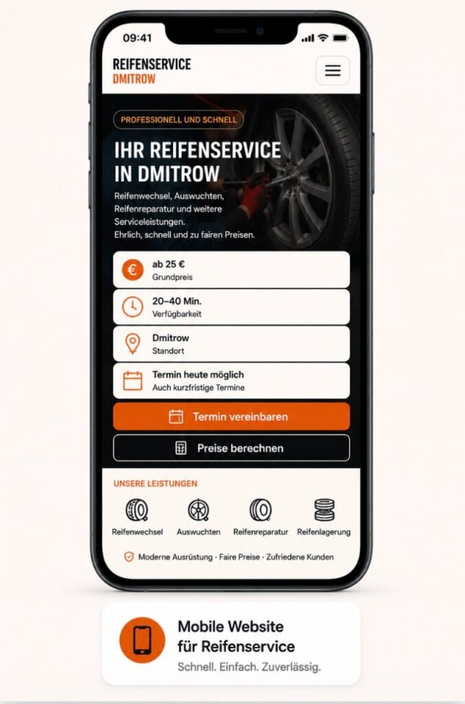 Projektansicht 2: WordPress-Website für lokalen Reifenmontageservice mit Kostenrechner