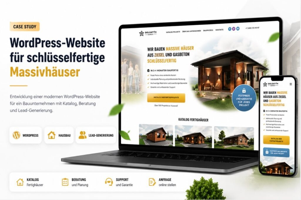 WordPress-Website für Bauunternehmen mit Hausprojekt-Katalog